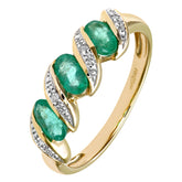 0.69ct Bezel Set Emerald  and Diamond Pave 3 Stone Ring in UK Hallmarked 9ct Yellow Gold